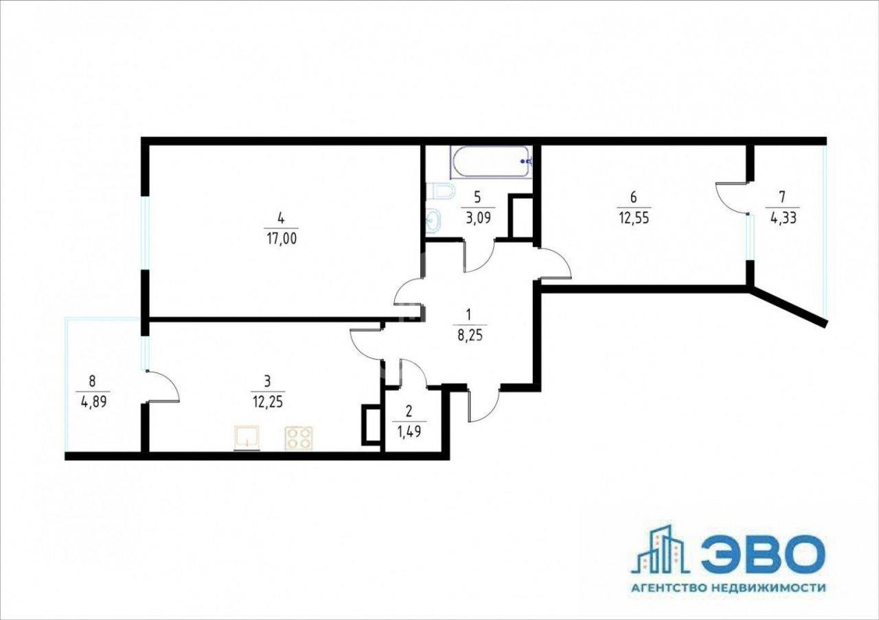 двухкомнатная квартира в Санкт-Петербурге по адресу: Пражская ул., 12