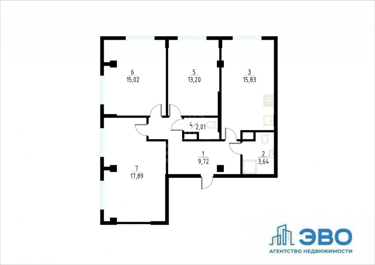 трехкомнатная квартира в Ленинградской области по адресу: Шоссе в Лаврики ул., 93
