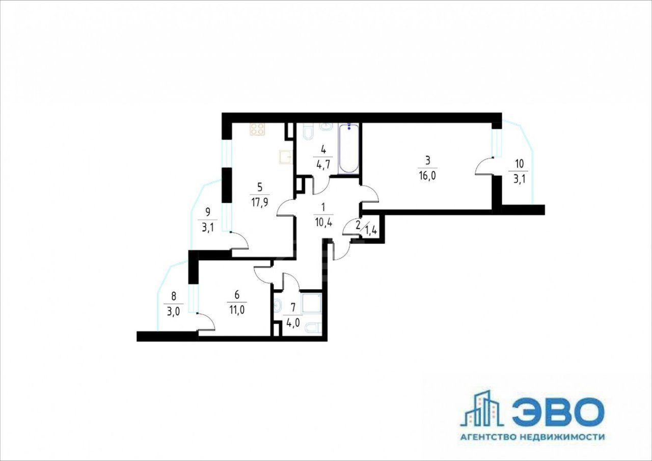 двухкомнатная квартира в Санкт-Петербурге по адресу: Заречная ул., 45, к 2