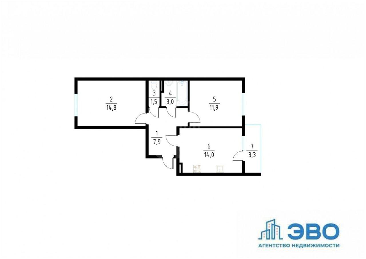 двухкомнатная квартира в Санкт-Петербурге по адресу: Верная ул., 3, к 3
