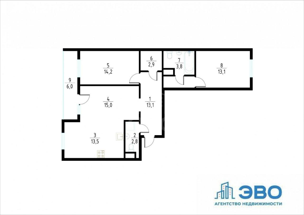 трехкомнатная квартира в Санкт-Петербурге по адресу: Богатырский проспект, 2а, строение 1