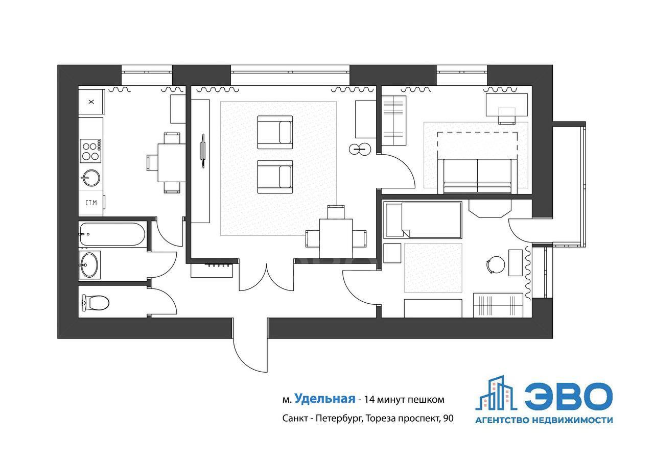 трехкомнатная квартира в Санкт-Петербурге по адресу: Тореза проспект, 90