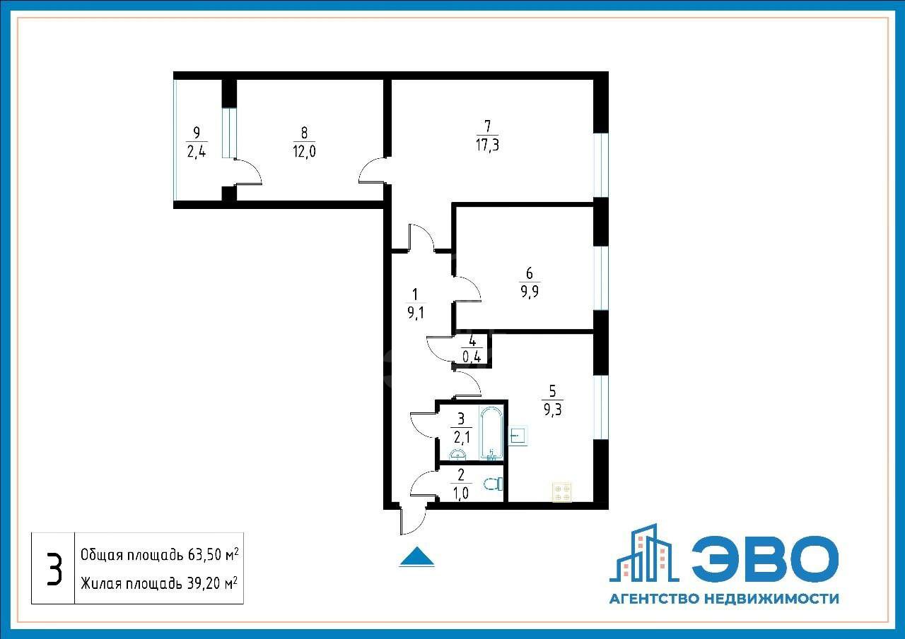 трехкомнатная квартира в Санкт-Петербурге по адресу: Испытателей проспект, 20
