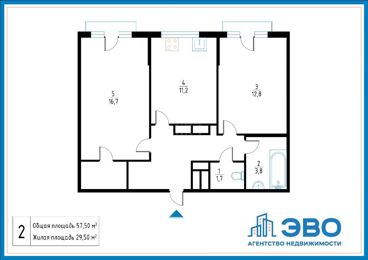 двухкомнатная квартира в Санкт-Петербурге по адресу: Михаила Дудина ул., 25, к 2, литера а