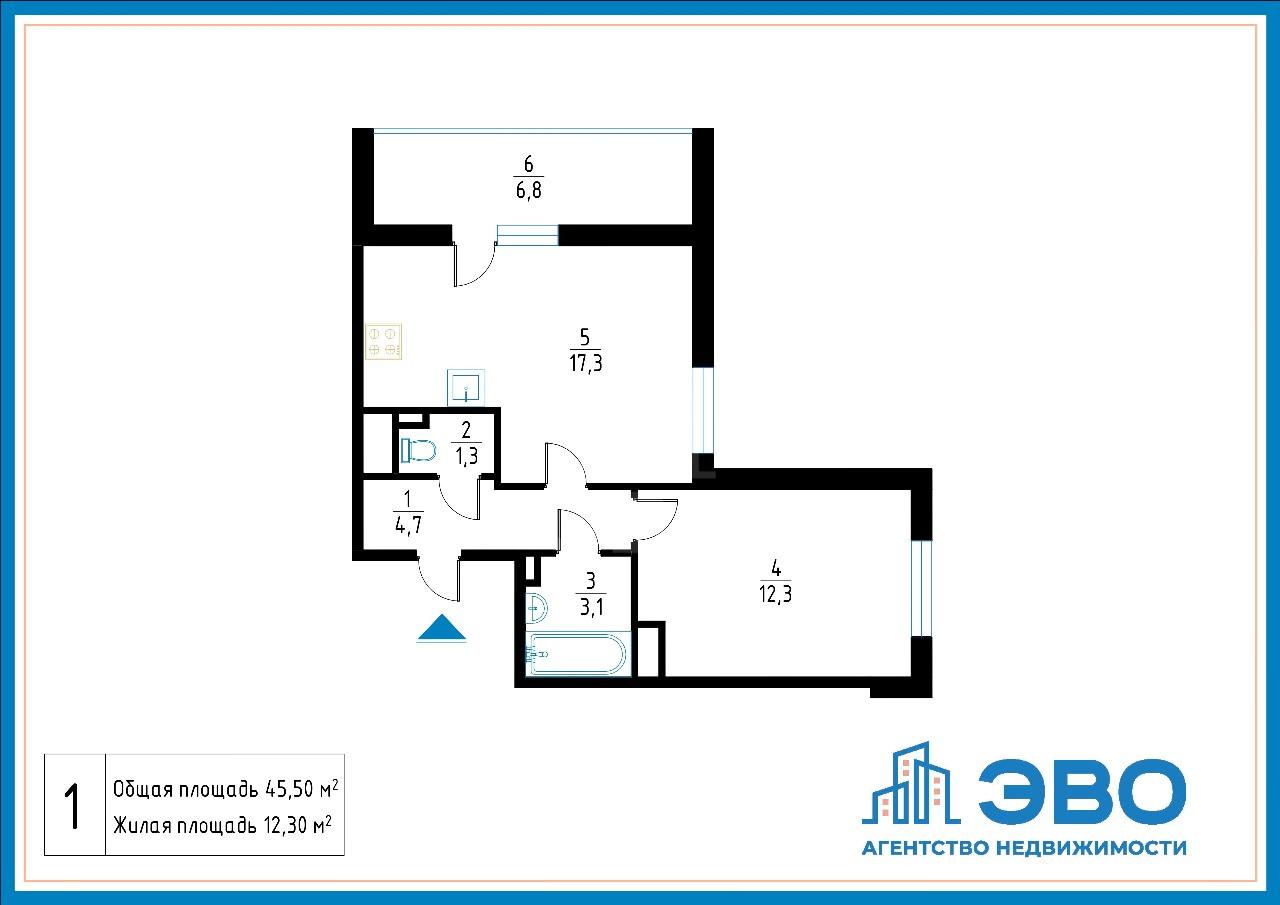 однокомнатная квартира в Санкт-Петербурге по адресу: Буденного проспект, 23, к 3, строение 1