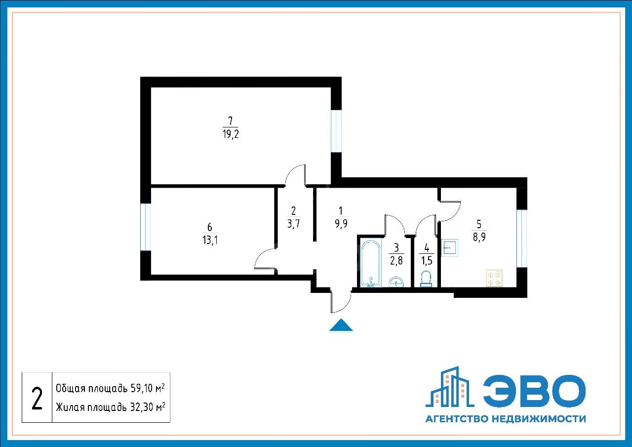 двухкомнатная квартира в Санкт-Петербурге по адресу: Королёва проспект, 71, к 1