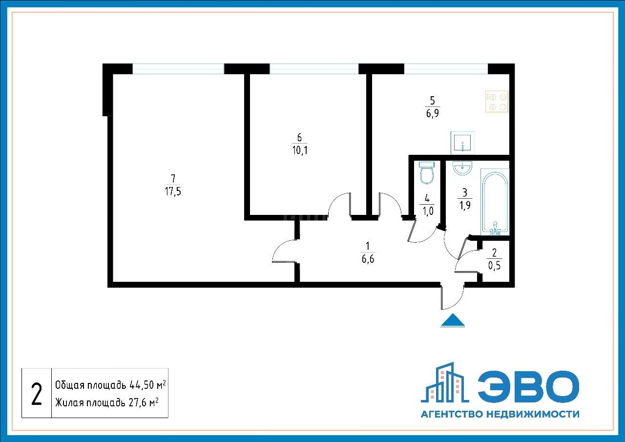 двухкомнатная квартира в Санкт-Петербурге по адресу: Вавиловых ул., 5, к 1