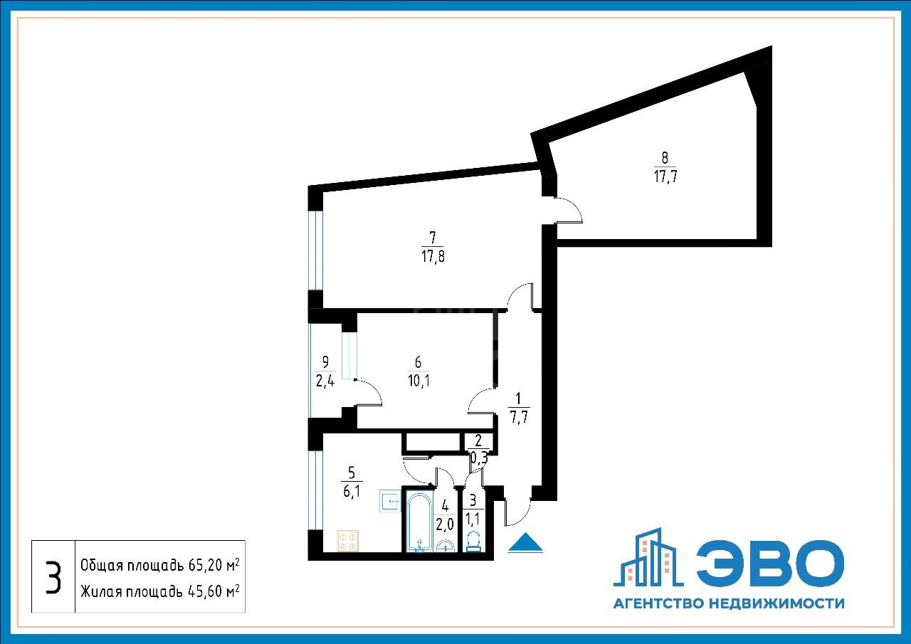 трехкомнатная квартира в Санкт-Петербурге по адресу: Парашютная ул., 4, к 1