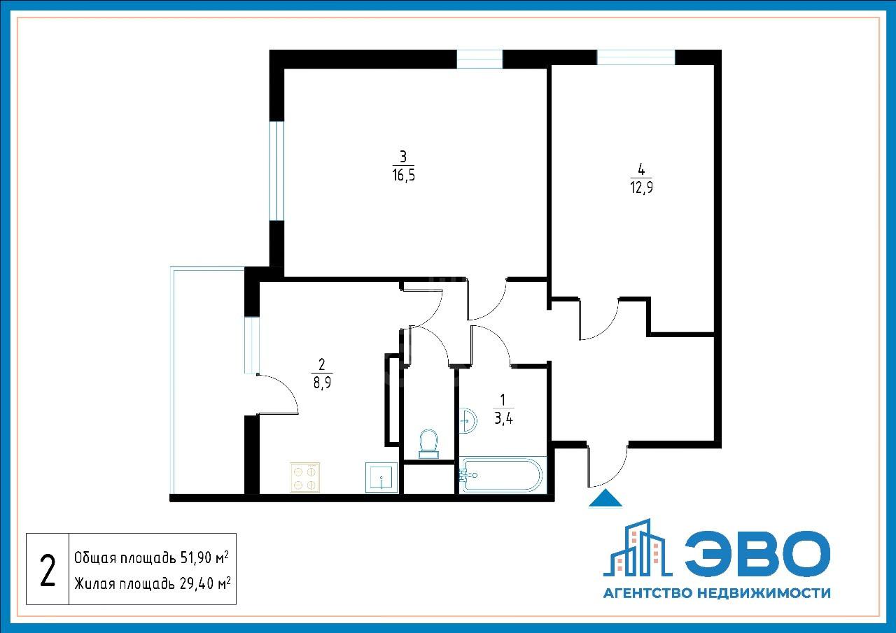 двухкомнатная квартира в Санкт-Петербурге по адресу: Чарушинская ул., 12, строение 1
