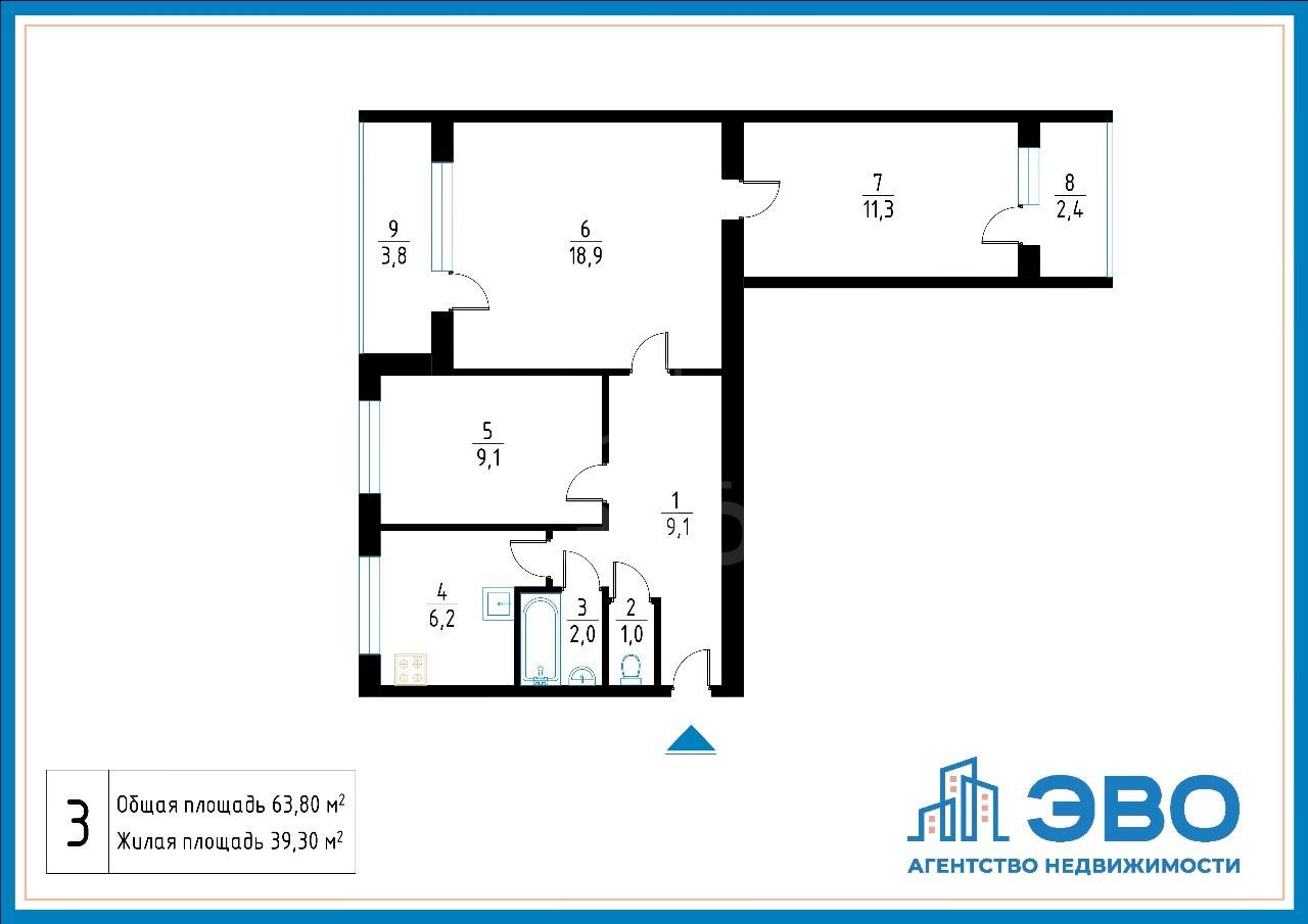 трехкомнатная квартира в Санкт-Петербурге по адресу: Солидарности проспект, 25, к 1