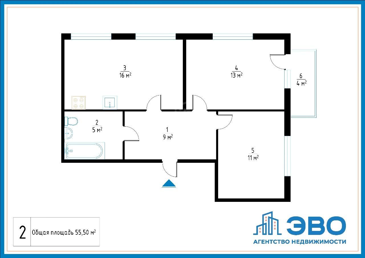 двухкомнатная квартира в Ленинградской области по адресу: Цветной б-р., 9, к 1