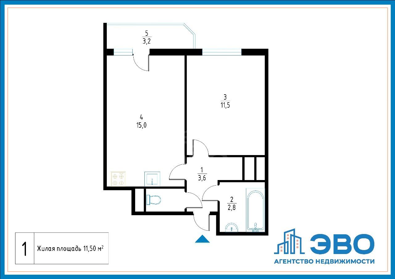 однокомнатная квартира в Ленинградской области по адресу: Заводская ул., 18, к 2