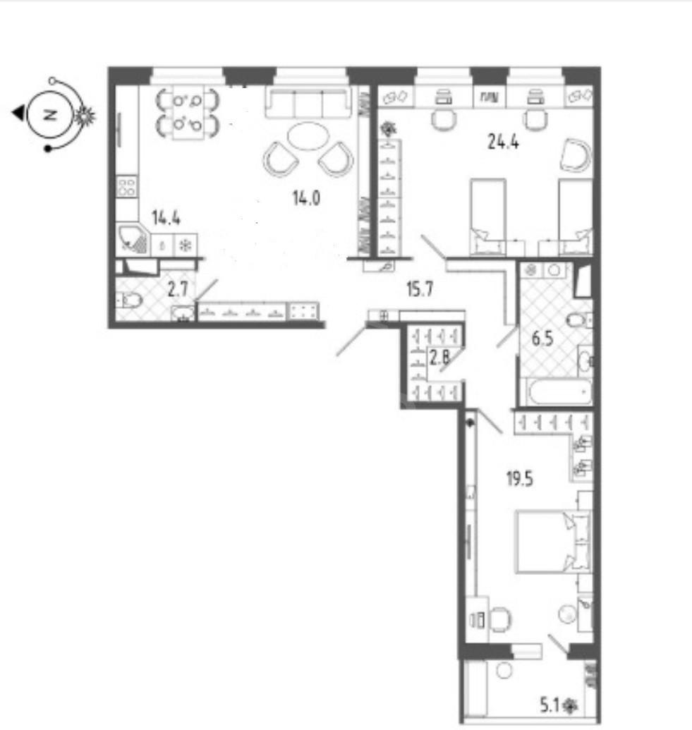 двухкомнатная квартира в Санкт-Петербурге по адресу: Парфеновская ул., 17, строение 1