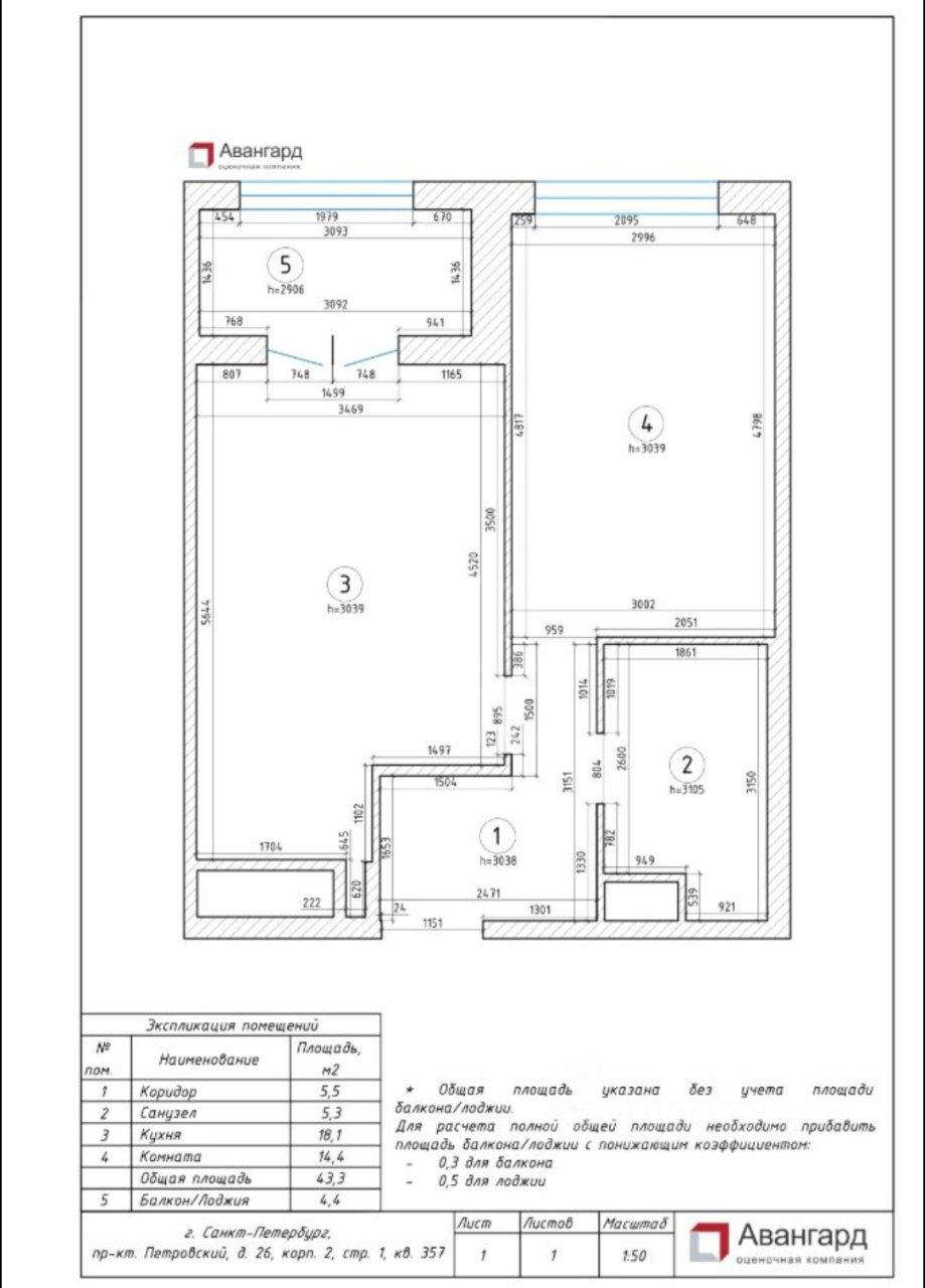 однокомнатная квартира в Санкт-Петербурге по адресу: Петровский проспект, 26к2