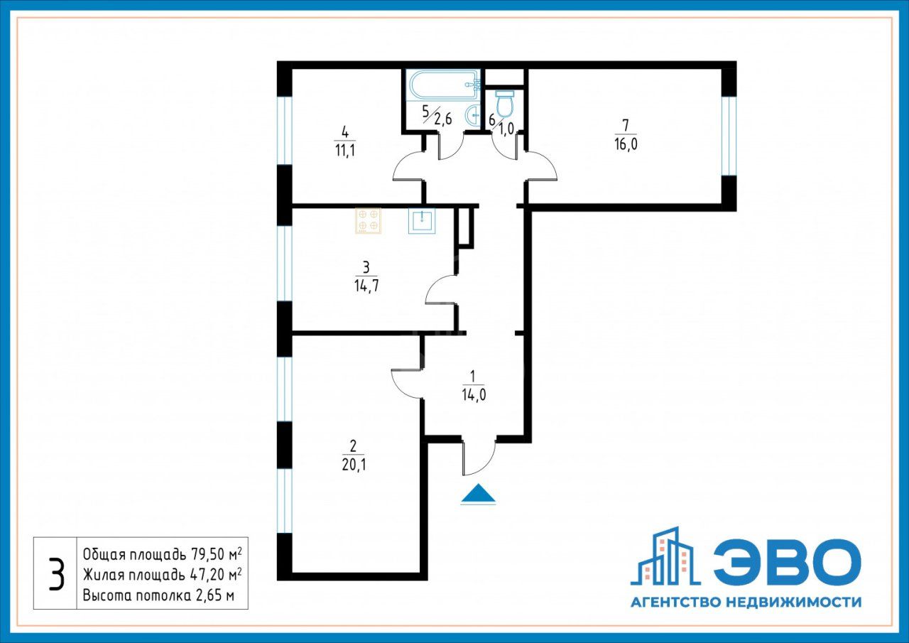 трехкомнатная квартира в Санкт-Петербурге по адресу: Камышовая ул., 14, литера А
