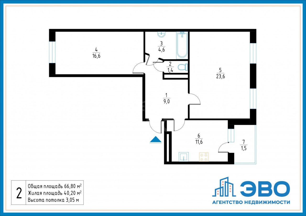 двухкомнатная квартира в Санкт-Петербурге по адресу: Метростроевцев ул., 5, литера А