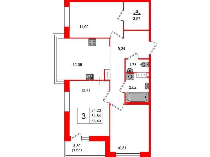 трехкомнатная квартира в Ленинградской области по адресу: Солнечная ул., 12
