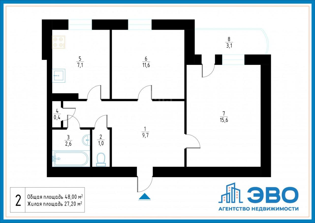 двухкомнатная квартира в Санкт-Петербурге по адресу: Кораблестроителей ул., 37, литера Г
