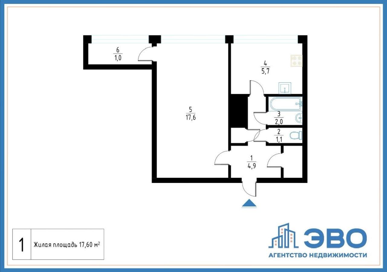 однокомнатная квартира в Санкт-Петербурге по адресу: Озерковая ул., 39, к 1