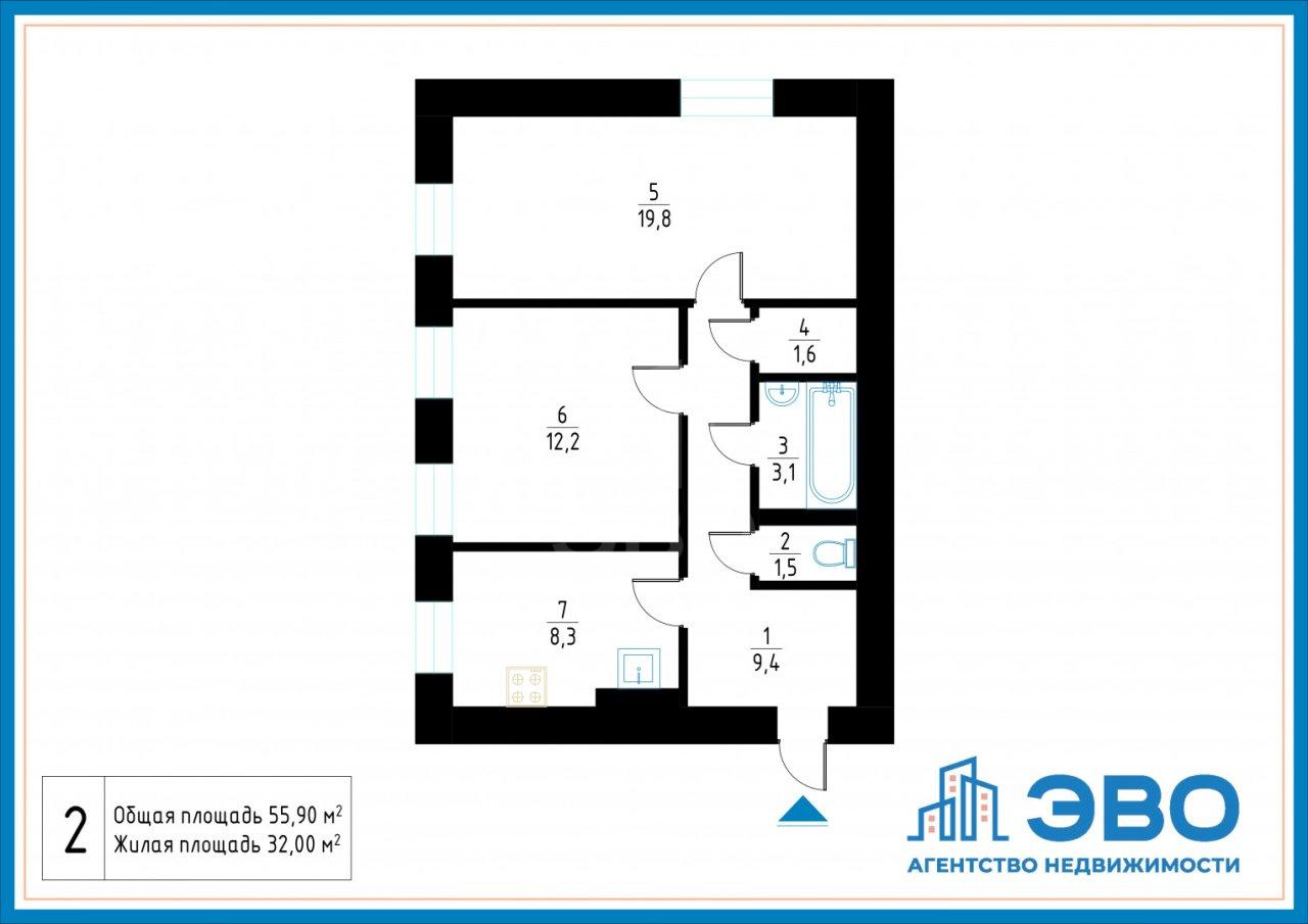 двухкомнатная квартира в Санкт-Петербурге по адресу: Обводного канала наб., 155, литера Б