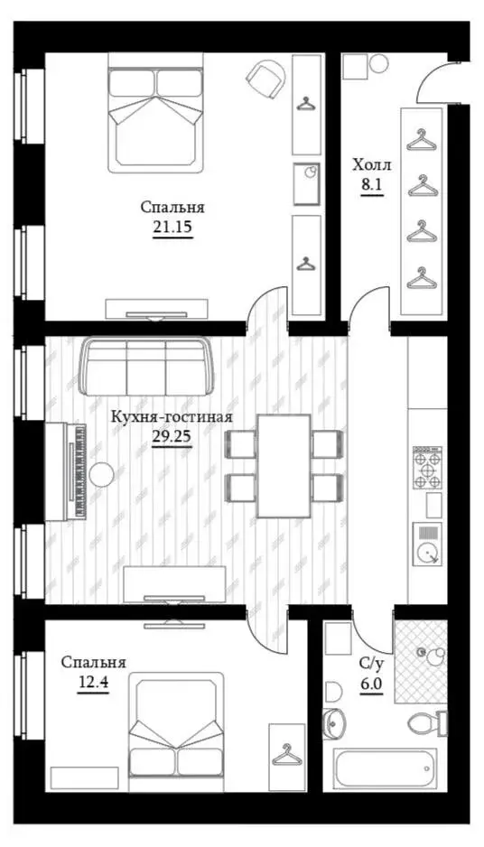 двухкомнатная квартира в Санкт-Петербурге по адресу: Конная ул., 5